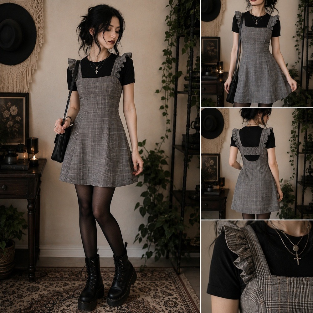Plaid Ruffle Strap Mini Dress Size 2 y2k